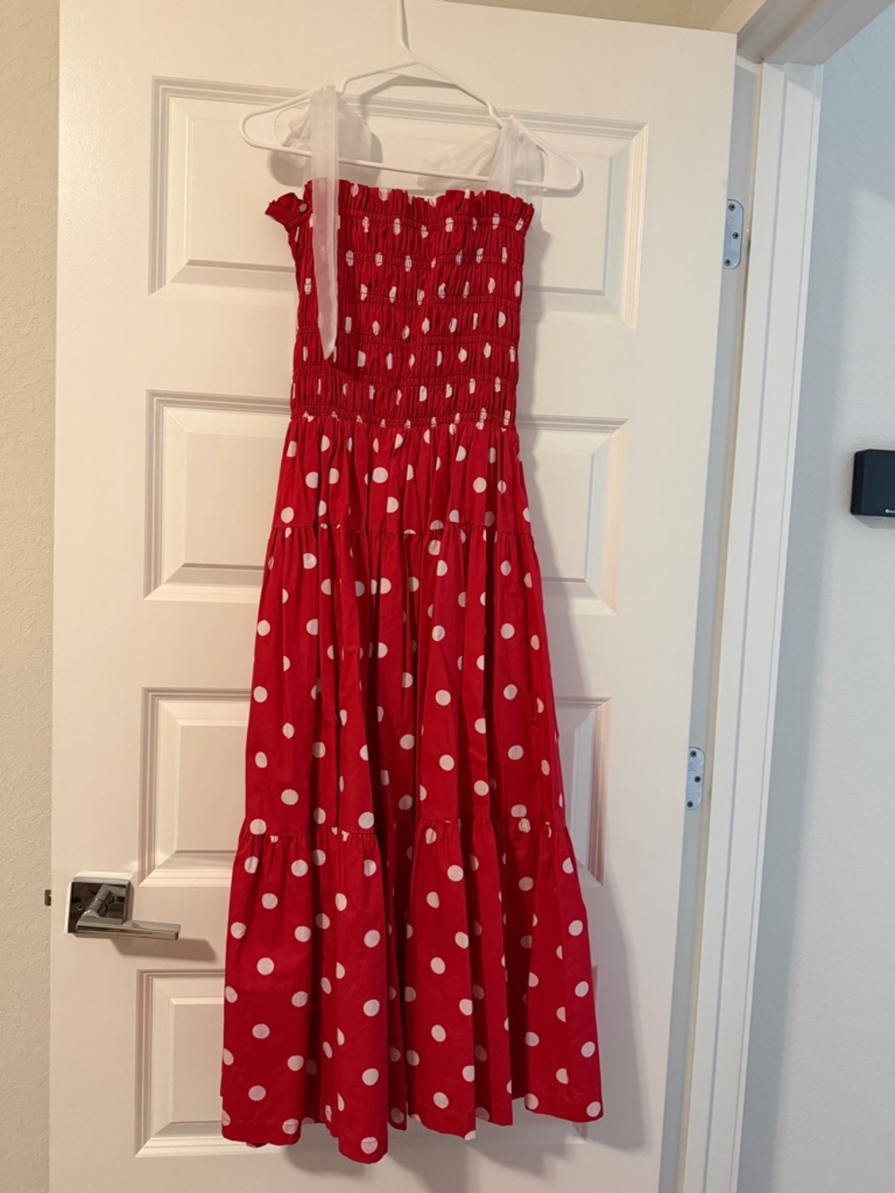 Anthropologie Red Polka Dot Smocked Maxi Dress